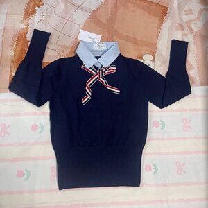 Thom Browne Bow Tie Lapel Sweater Navy